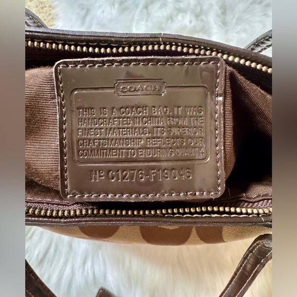 Coach Signature Stripe Tote Bag Brown and Tan Classic Style - Picture 8 of 15